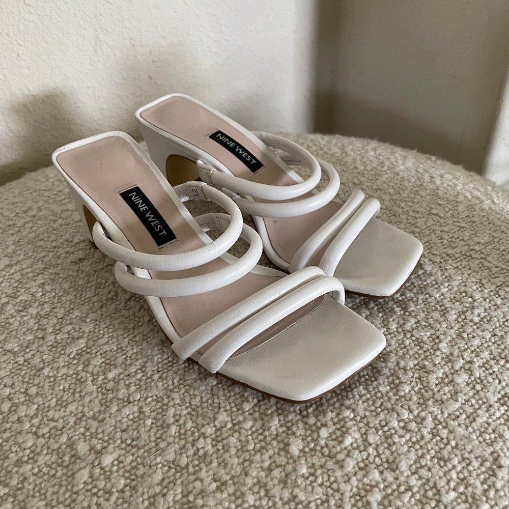 Nine West White Heeled Sandals Size 5